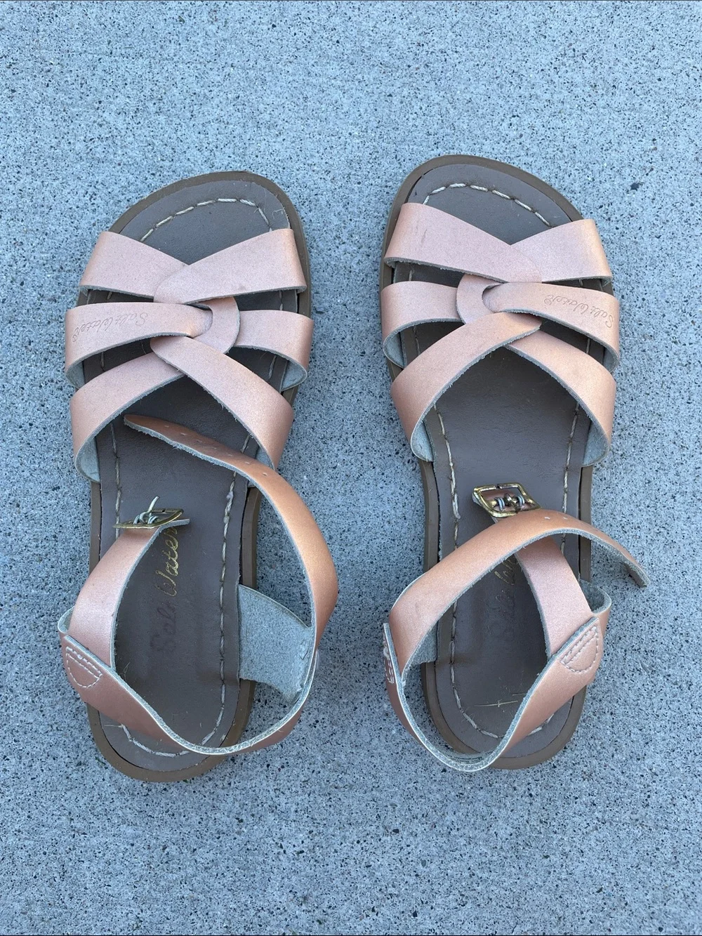 Girls Saltwater Metallic Rose Gold Crisscross Sandals
